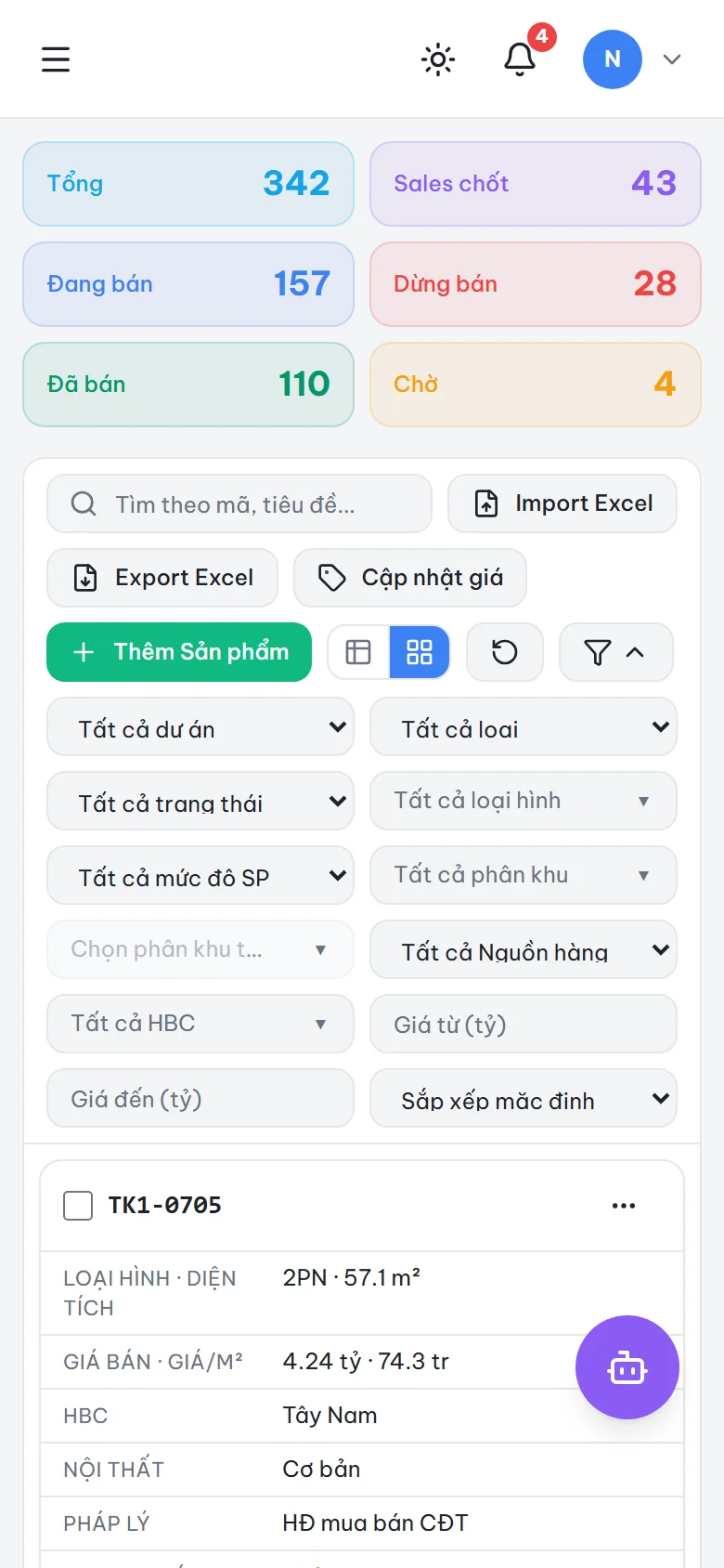 Giỏ hàng VinaLand trên điện thoại